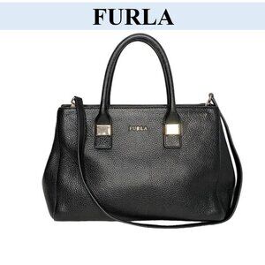 👜 FURLA Amelia ITALY Italian design Black Leather Shoulder Purse Handbag